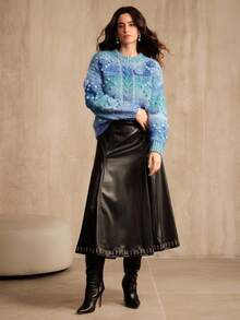 Anewsta 秋冬新款针织套头毛衣，简约休闲时尚设计，手工提花针织，宽松圆领毛衣上装，女士针织衫，感恩节和圣诞节必备 - 彩色 - 查看 5