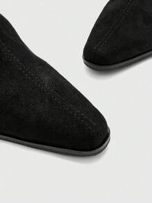 CUCCOO BIZCHIC 畅销金扣绒面革踝靴 - 女式粗跟拉链短靴，时尚百搭的轻奢材质，2双鞋 - 黑色 - 查看 7