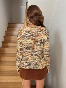 Easowa 女式 V 领长袖毛绒毛衣，仿毛针织，秋冬 - 彩色 - 查看 3