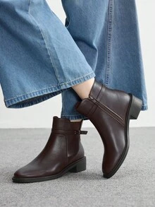 CUCCOO BIZCHIC 女士尖头休闲粗跟踝靴 - 咖啡棕 - 查看 4