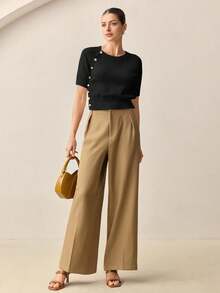 BizChic Damen Strickoberteil mit Diamantmuster, rundem Ausschnitt und seitlichen Knöpfen, modern, elegant, urbaner Alltag, vielseitig einsetzbar, 90er Jahre Retro-Stil, für Weihnachten, Neujahr, romantischen Valentinstag, Partys, Strand, Abschluss, Mode, Karneval, Feiertage, Lässig, minimalistisch, geeignet für Hochzeitsgäste, Gastgeber, Dates, Partys, Konzerte, Brunch, Flughafen, Mehrzweck - Schwarz - Übersicht 4