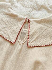 Vintaside Kids 女童秋季刺绣翻领长袖时尚连衣裙，适合秋季郊游、露营、家庭聚会和派对等日常休闲穿着 - 杏色 - 查看 8