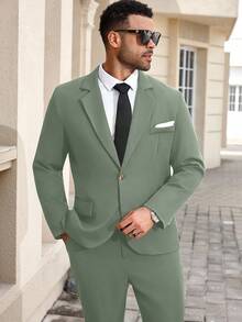 Manfinity Mode Plus Size Men's Lapel NeckLong Sleeve Jacket And Pants Business Suit Set - Mint Green - View 6