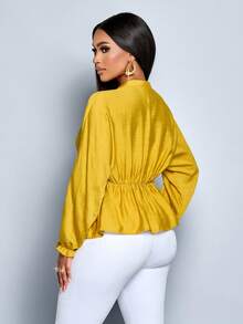 SOLERSUN Vêtements pour femmes automne/hiver, décontractés pour tous les jours, élégants pour le travail, en tissu tissé, manches longues, poignets élastiques, volants froncés, col bateau, col en V, froncé déchiré, ourlet ample, hauts et chemises