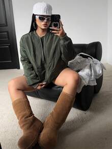 POPSWAY Abrigo acolchado de talla grande, verde militar, estilo casual de calle - Verde militar - Ver 9