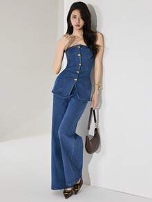 Heiryn 女士牛仔两件套服装 - 中等水洗藍 - 查看 2