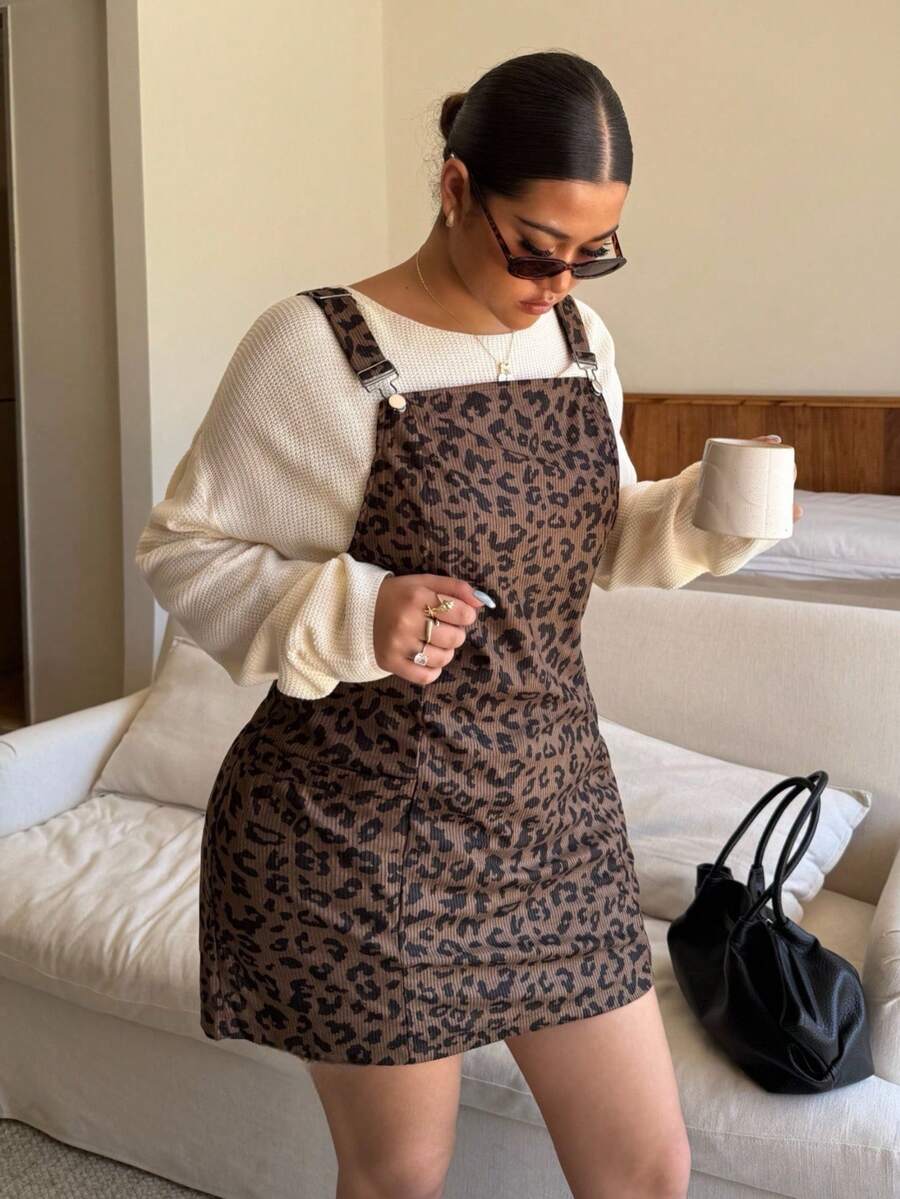 Dripcurv Plus Size Fall And Winter Christmas Women Dresses Adjustable Strap Casual Overall Plinth Clothes With Pockets Fall Skirts With Pockets New Years Women Outfit Holiday Outfit Holiday Party Dress Plus Dress - Multicolor - View 1