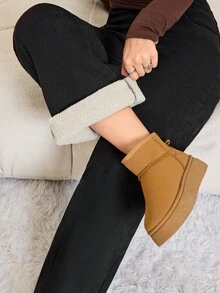 SHEIN Tall Women's Autumn/Winter Casual Pocketed Flared Jeans With Thermal Lined, Going Out Winter Clothes, Warm White Thermal Lined Low-Rise Black Jeans - Black - View 5