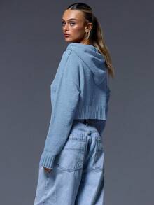 MUSERA 短款宽松针织拉链开衫，春季Y2K 90年代休闲可爱基础款，夏季机场度假返校季冬季日常晚宴派对优雅 - 藍色 - 查看 3