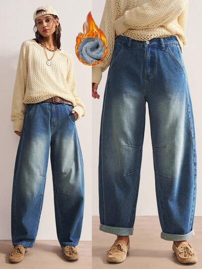 Bohemela Women's Casual Washed Flared Leg Jeans Wide Leg Jeans Woman Loose Jeans Baggy Jean Oversized Jeans Wide Leg Jeans Thickened Fleece Baggy Jeans Fall Clothes For Women Winter Clothes For Women Chic Pants For Women Women's Country Pants Country Pants Women's Country Clothing