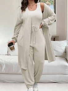 Vionelle Bộ đồ liền thân màu trơn thường ngày cỡ lớn 2 món - Màu be - Xem 7