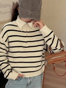 DAZY 少女条纹高领毛衣，秋季款