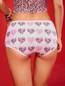 Notgurli 女式豹纹印花心形弹性腰部休闲平角内裤 - 粉色 - 查看 3