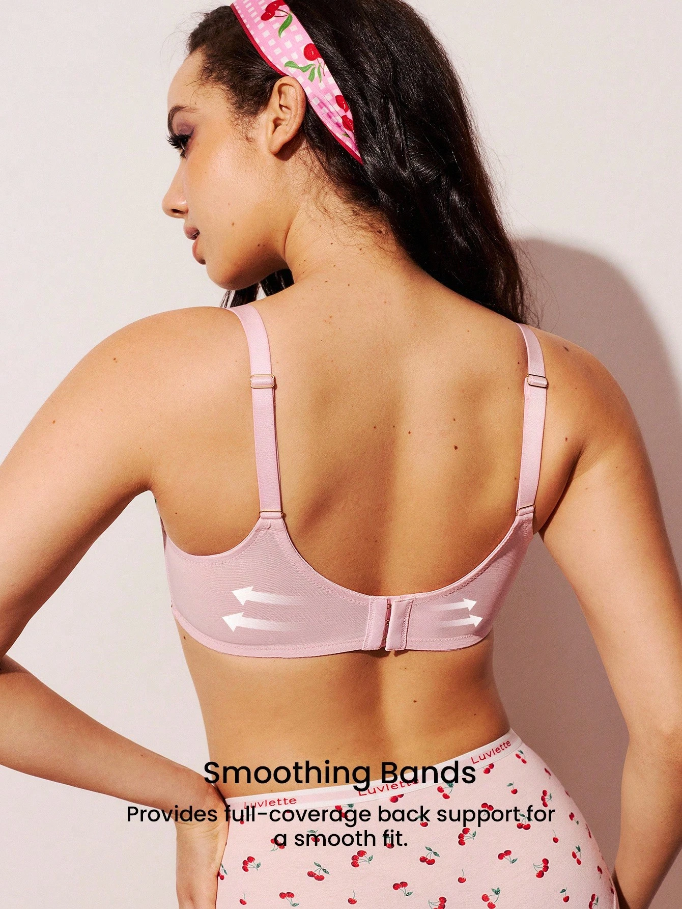 Soutien-gorge minimiseur en maille rose transparente à couverture intégrale et sans doublure, avec support latéral. Lingerie sexy à motif floral cerise pour Noël et le Nouvel An