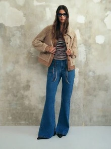 Nöista Aqua Blue Flared Jeans With Front Pocket Design & Subtle Hem Slit,High Rise Summer Casual Occasion Pants For Everyday Wear & Relaxed Spring Styling - Blue - View 9