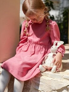 Vintaside Kids Young Girl Autumn Sleeveless High-End Plush Top Paired With Ruffled Collar Long Sleeve Fashionable Dress Set, Suitable For Birthday Parties, Family Gatherings, School Events And Daily Wear - Red - View 9