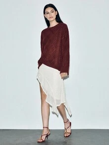 Lumivelle 2025 Autumn/Winter New Fashion Retro Loose Casual Thick Cable Knit Sweater - Burgundy - View 5