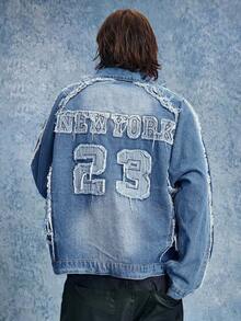 ROMWE MEN Prep Men's Short Denim Jacket, Retro Street Style - Black - View 11