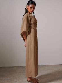 COSMINA Women's Elegant Metallic Buckle Asymmetric Dress - Camel - View 5