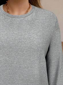 SHEIN LUNE 大码女式纯色简约长袖运动衫，适合日常休闲穿着，必备节日装 - 淺灰色 - 查看 6