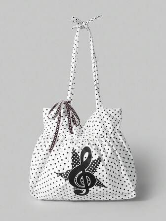 Anime 1. Cute Bow Vintage Heart Shaped Women's Shoulder Bag 2. Minimalist Polka Dot Summer Flower & Music Note Large Capacity Tote Bag, Fits Laptop, Suitable For Daily Commute, School, Shopping, Etc.
