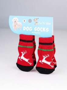 PETSIN 1款宠物卡通袜子，圣诞袜（圣诞老人、驯鹿、雪人图案），防滑爪套，防滑防污，圣诞宠物用品 - 彩色 - 查看 19