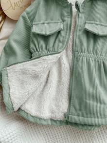 女婴绿色灯芯绒连帽保暖内衬夹克，秋冬 - 綠色 - 查看 6