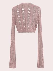 Celisse Women's Casual Solid Color Bell Sleeve Cropped Thin Cardigan - Pink - View 2