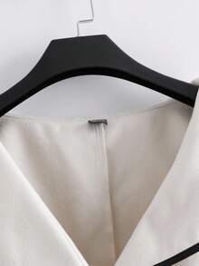 GlowEve Women's Elegant Contrast Trim Single-Breasted Cinched Waist Overcoat, Autumn - Apricot - View 5