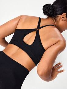 Seamluxe SHEIN Sport 1 pieza Sujetador deportivo sin costuras básico que absorbe la humedad, diseño de espalda cruzada, color negro - Negro - Ver 5