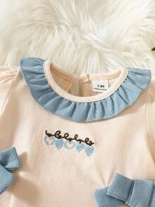 SHEIN 秋季新品新生女婴优雅甜美可爱简约休闲风格蝴蝶结公主裙长袖连体衣 - 藍色 - 查看 7