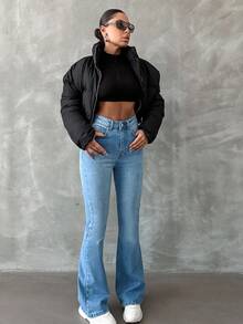 SHEIN Tall Jeans de talle alto con corte acampanado en azul claro - Azul lavado medio - Ver 6