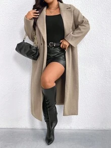 Juhart Áo khoác dài có túi ve lạc đà cỡ lớn dành cho nữ, mặc hàng ngày, thu/đông - Màu Khaki - Xem 7