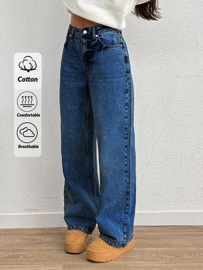 EURMUSE Jeans casual da donna a vita alta e gamba dritta, lavati