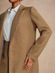 Vesra Damen Einfarbiger Tweed-Anzug-Set mit Perlen - Khaki - Übersicht 5