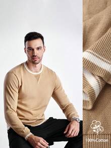 Manfinity CityGents Men's Casual Commuting College Style 100% Cotton Contrast Binding Sweater, Autumn/Winter