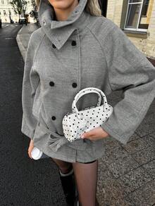 SHEIN EZwear 女士感恩节新款冬季复古风女士休闲长袖外套，灰色街头风 - 淺灰色 - 查看 7