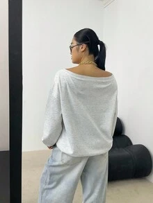 POPSWAY Sweat-shirt ample à épaule asymétrique avec imprimé léopard et décor d'étoiles, décontracté et pour l'automne/l'hiver, grande taille