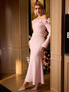 MOTF Soiréza VÁY CẮT VAI APPLIQUES BIAS - Hồng - Xem 1