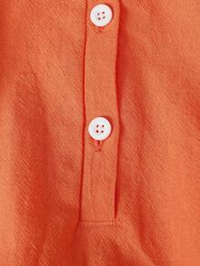 SHEIN Playful Pals 女婴乡村风刺绣彼得潘领蝴蝶结荷叶边袖口长袖连体衣，秋季款 - 橘色 - 查看 5