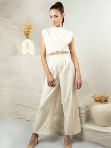 House of One Pleated High Neck Solid Sleeveless Pockets Jumpsuits Women Casual Old Money Fall Women Clothes Elegant Office Business Summer Autumn Elegant Jumpsuit Sleeveless Jumpsuit Wide Leg Jumpsuit Fall Outfits Business Professional Women Business Casual Woman