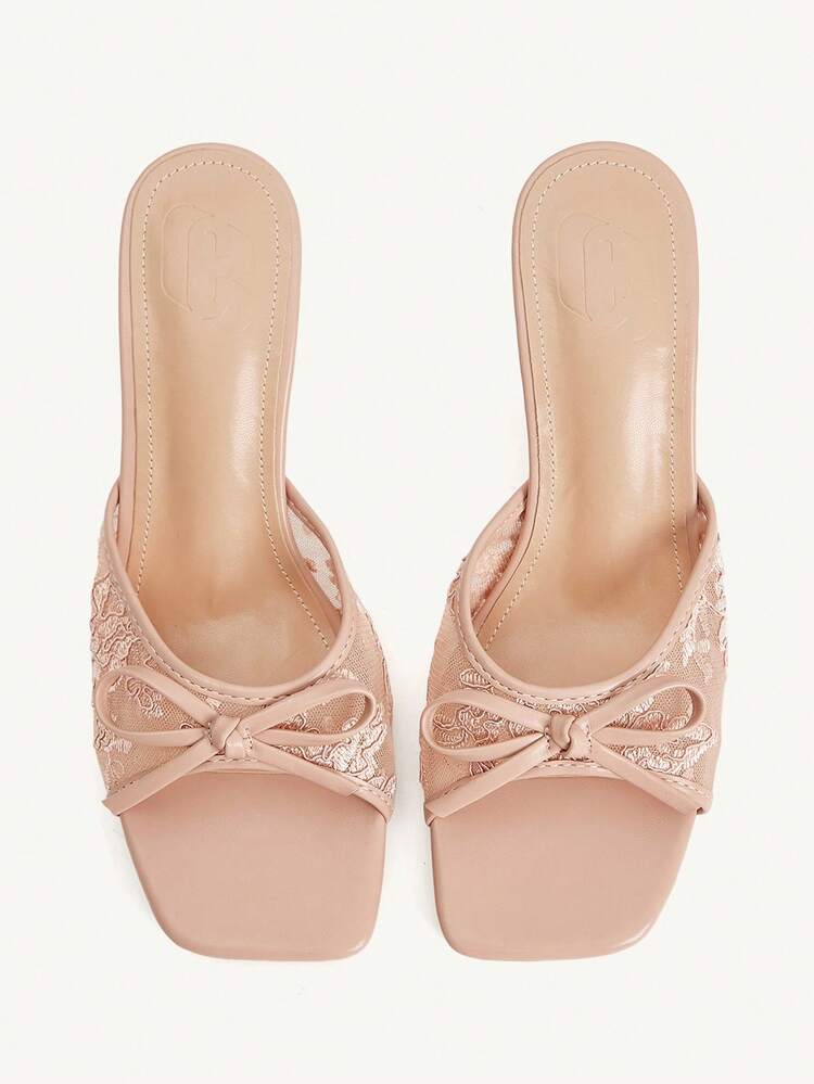 CUCCOO CHICEST Sandalias de tacón alto de punta afilada con bordado floral y lazo, elegantes, dulces y románticas, de malla rosa sexy y piel sintética para vestidos, para boda, fiesta, cita, vacaciones