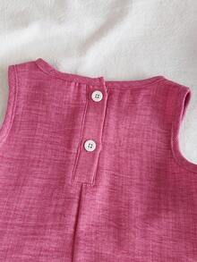 SHEIN Playful Pals 2件套女婴休闲可爱蝴蝶结无袖上衣和裤子套装 - 紅色 - 查看 7