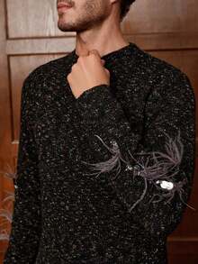 Manfinity Homme Fashionable Blogger Design Couple Floral Mesh Pullover Sweater, Autumn/Winter Men Knit Sweater Knitwear Men Jumpers Cashmere Men S Clothing Men S Knit Floral Snowflake Red Couple Sweater, Christmas Party, Christmas Couple Sweater It Is Great For Couples And Makes An Excellent Gift Idea For Boyfriends Or Husbands Party Sweater