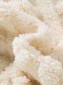 SHEIN Sudadera con capucha de manga larga y largo medio con línea A de unicolor esponjoso para niñas/adolescentes, adecuado para salidas y uso en casa, otoño/invierno