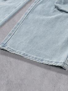 Manfinity Denimwave 男士休闲直筒工装裤，街头风格 - 淺色水洗藍 - 查看 9