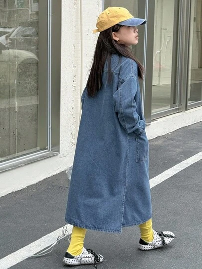 DAZY 女童牛仔领长袖连衣裙