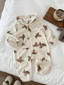 LMoss Kids LMoss 女婴小熊图案针织休闲连帽连体衣，小熊套装，男女通用婴儿服装，冬季婴儿服装，连帽婴儿连体衣，舒适的秋冬款式，冬季服装，卫衣 - 黑色 - 查看 7