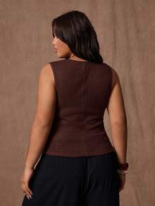 Rustia Plus Size Tank Tops & Camis - Coffee Brown - View 2