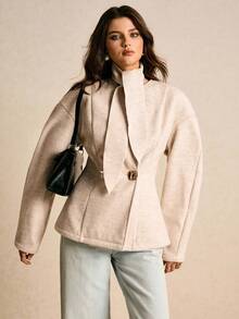 Poéselle Damen Herbst/Winter Drop-Shoulder Langarm Metall Doppelreiher Lässig Mantel